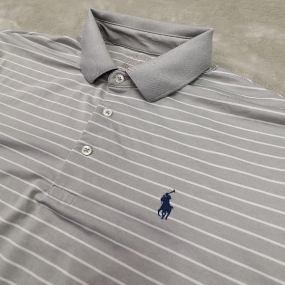 Polo Ralph Lauren Performance Grey White Striped Short Sleeve Polo Shirt Large - Picture 3 of 7